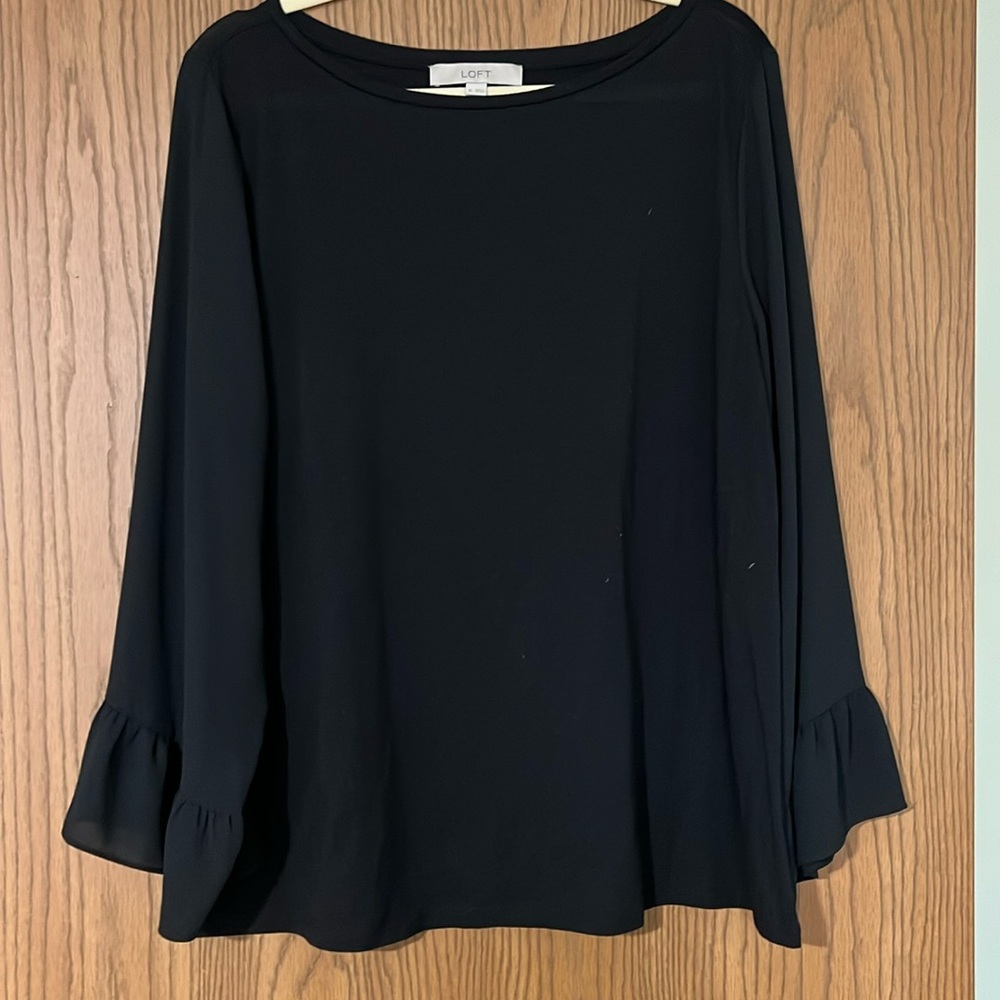 LOFT mixed material long-sleeve blouse with ruffle cuffs
